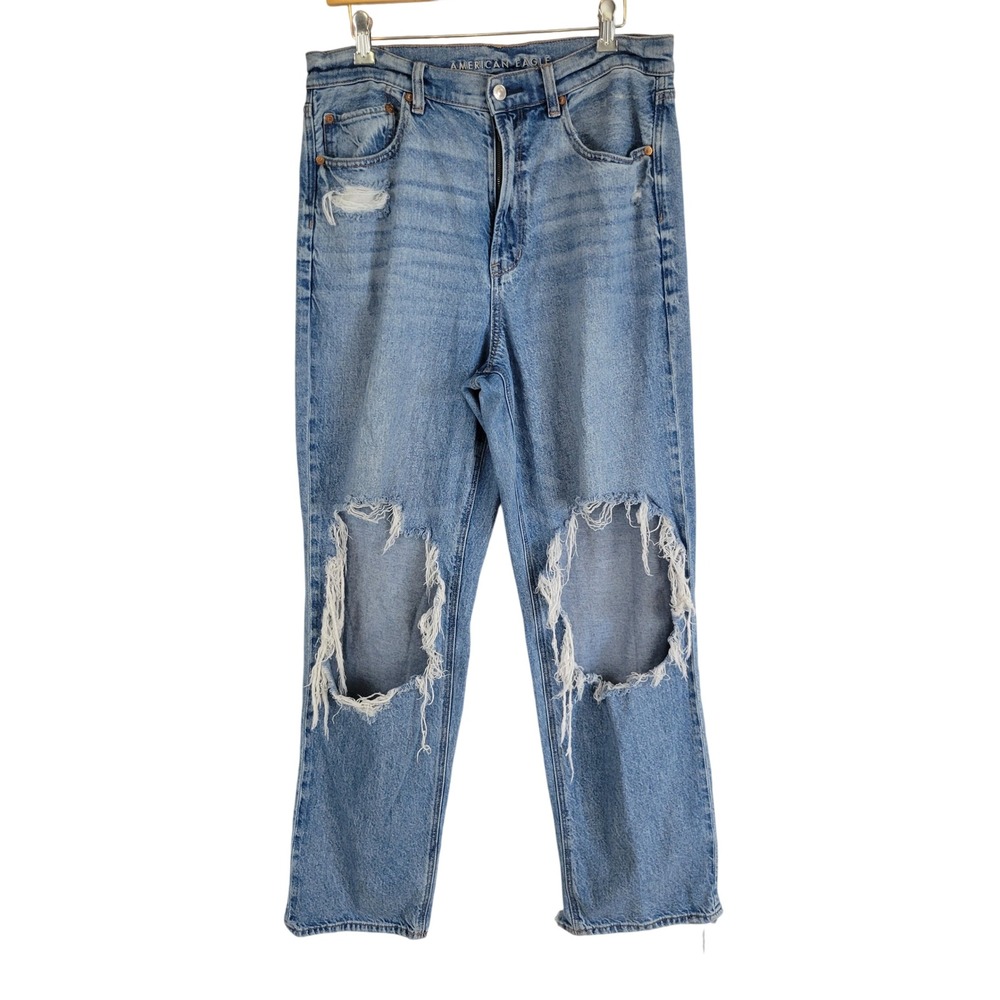 American‎ Eagle Strigid Real Good Highest Rise Baggy Straight Jeans Blue Size 12